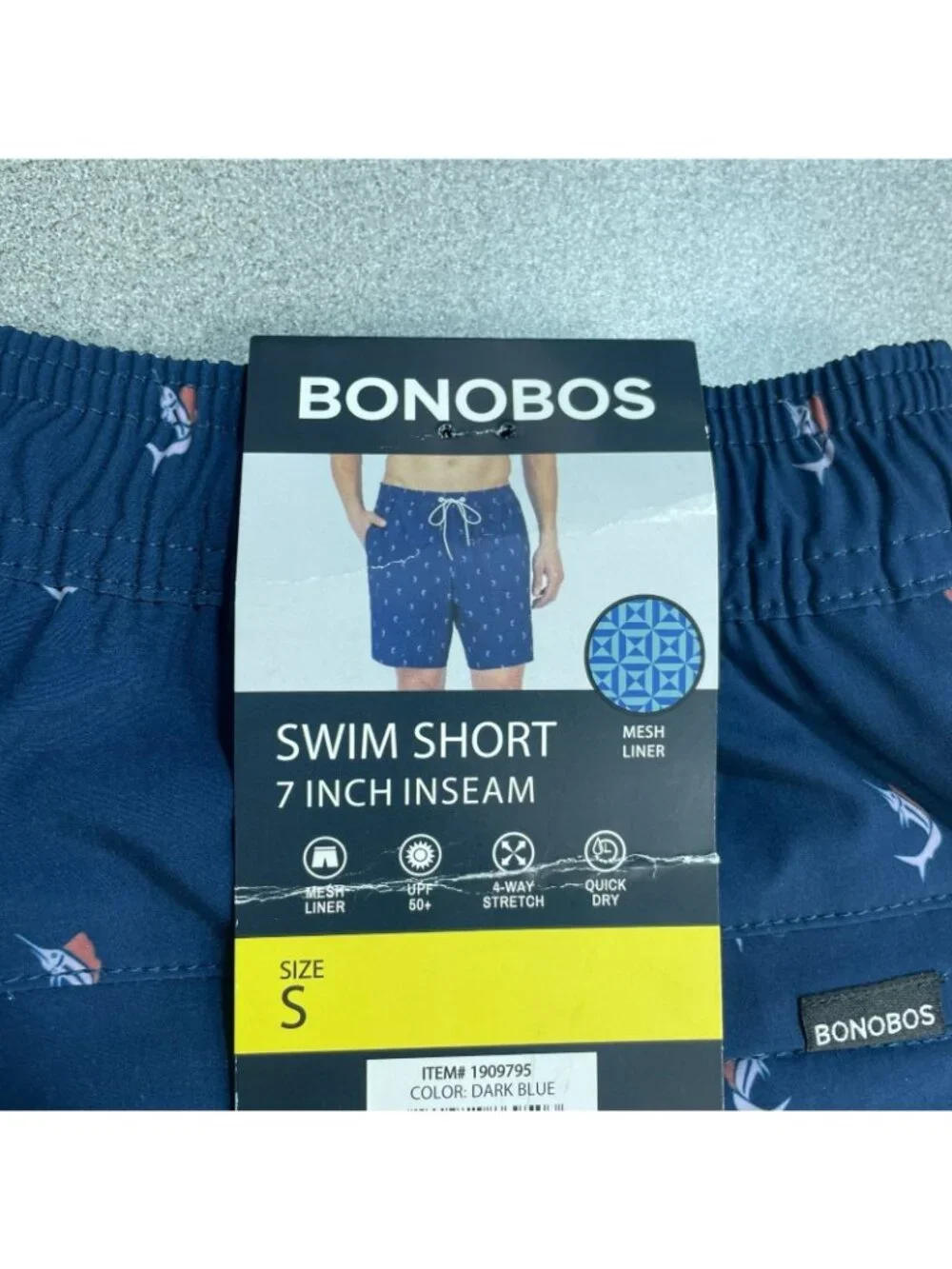 NWT Bonobos Men's S Dark Blue Swim Shorts UPF 50+ Quick-Dry Stretch